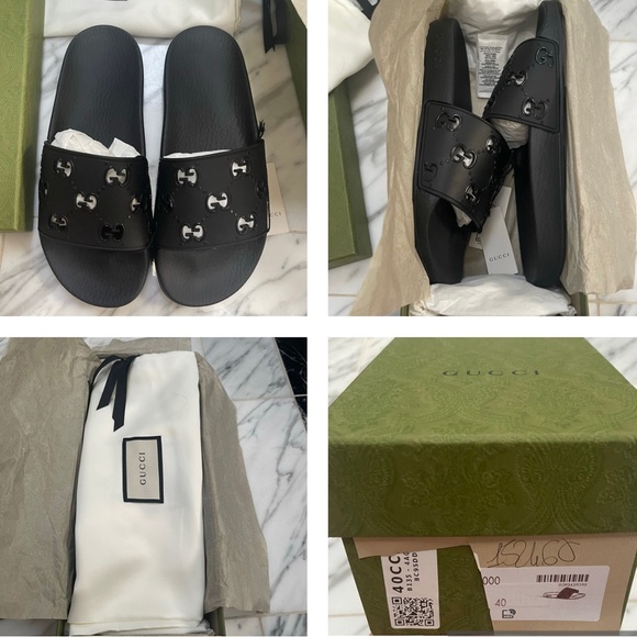 GUCCI BLACK WOMEN’S PURSUIT POOL SIDE SLIDES “GG” CUT OUT LOGO DETAILING - Picture 16 of 16